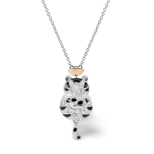 Diamond Tiger Pendant Necklace | 18K Gold Playful Fine Jewelry