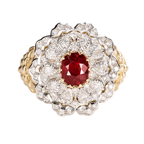 Florentine Engraved Gold Ruby Ring