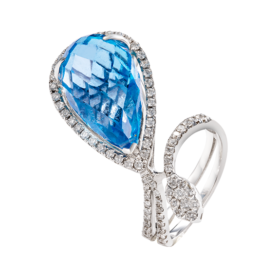 Blue Topaz & Diamond Leaf Ring
