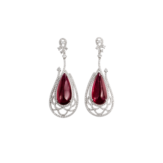 Rubellite & Diamond Drop Earrings
