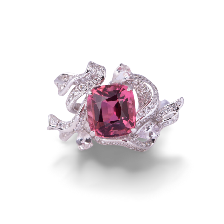 Tourmaline ribbon diamond ring