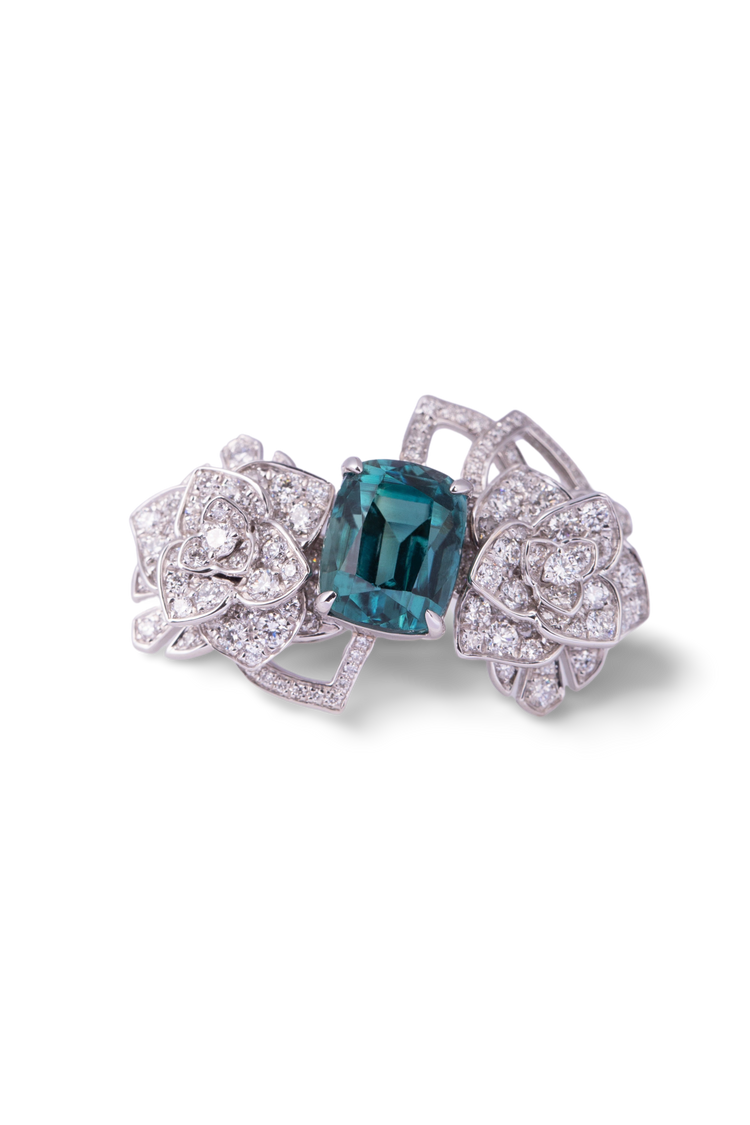 Lagoon Tourmaline & Diamond Sculptural Floral Ring