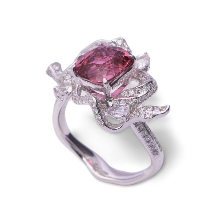 Tourmaline ribbon diamond ring