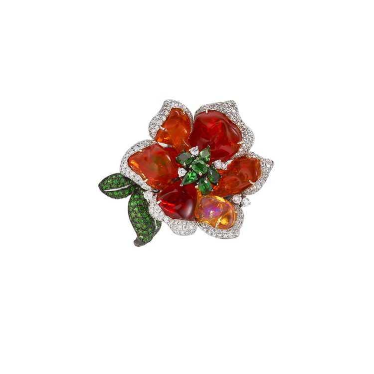 Fire Opal & Diamond Ring | 18K Gold Opulence Series Statement Design