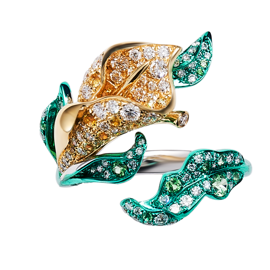 Whispering Leaves of Dawn| 18K Gold Diamond & Sapphire