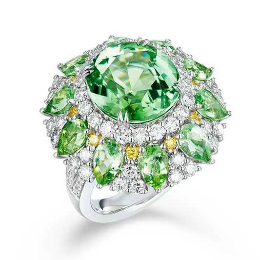 Green Tourmaline & Diamond Cocktail Ring | 18K Gold Luxury Statement