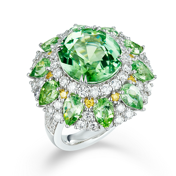 Green Tourmaline & Diamond Cocktail Ring | 18K Gold Luxury Statement