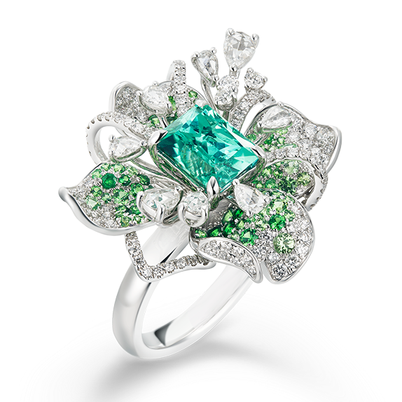 Cushion-Cut Green Tourmaline & Diamond Halo Ring | 18K Gold Luxury