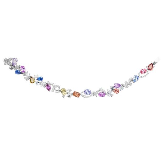 Rainbow Sapphire & Diamond Bracelet | 18K Gold High Jewelry Design