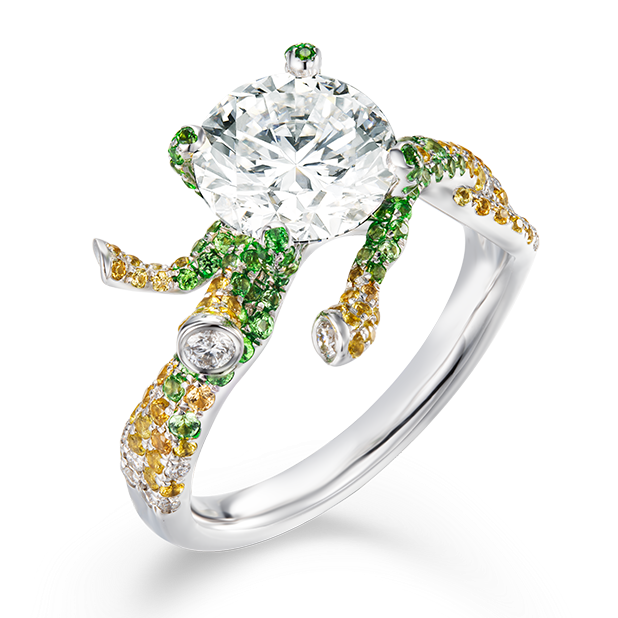 Lab-Grown Diamond & Tsavorite Ring