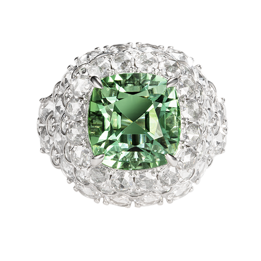 Green Tourmaline & Diamond Dome Ring