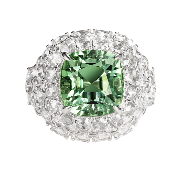 Green Tourmaline & Diamond Dome Ring