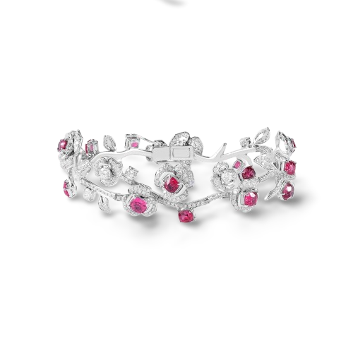 Spinel & Diamond Floral Bracelet | 18K White Gold Sculptural Bloom