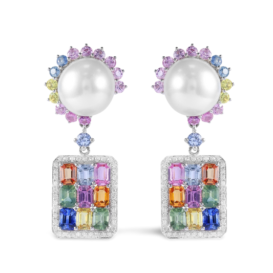 Pearl and Fancy Sapphire Earrings – A Harmony of Elegance and Color