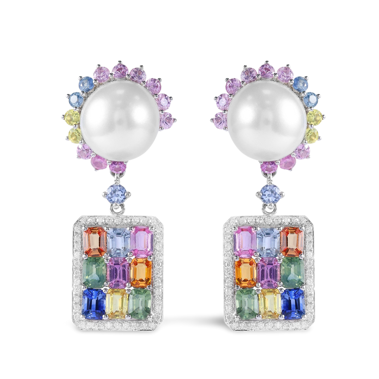Pearl and Fancy Sapphire Earrings – A Harmony of Elegance and Color