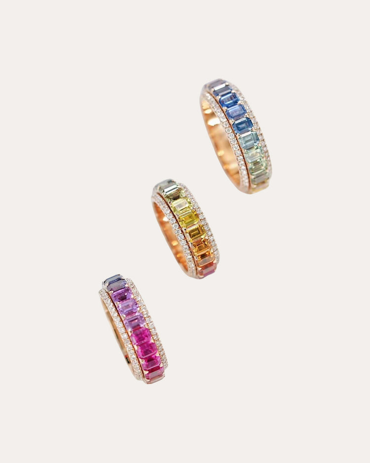 Rainbow Sapphire Ring with Rotating Center – A Kaleidoscope of Colors