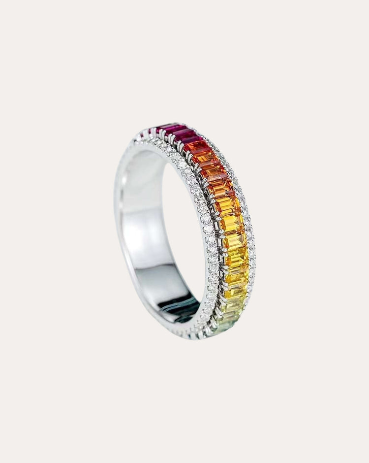 Rainbow Sapphire Ring with Rotating Center – A Kaleidoscope of Colors