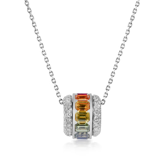 Rainbow Sapphire & Diamond Pendant Necklace | Sculptural Color Flow Design | FOSTIANO
