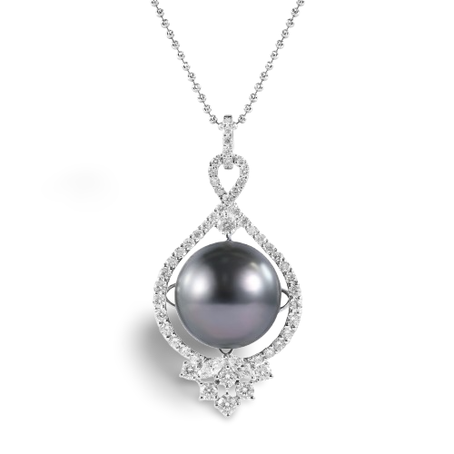 Tahitian Pearl & Diamond Pendant Necklace | 18K White Gold Timeless Elegance