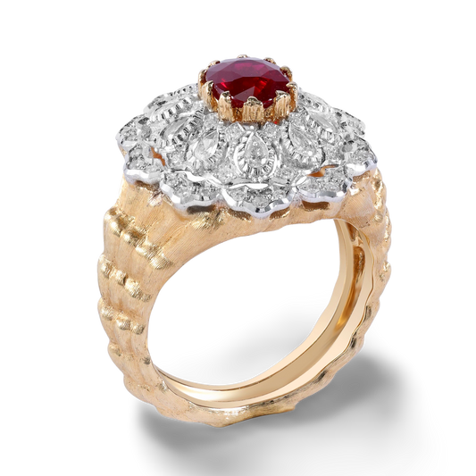 Florentine Engraved Gold Ruby Ring