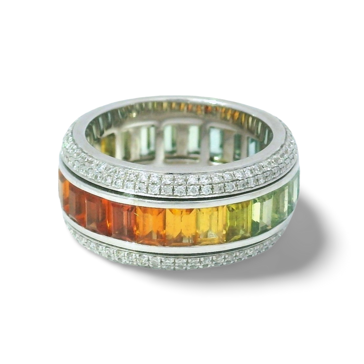Rainbow Sapphire Pavé Diamond Ring 2.41ct