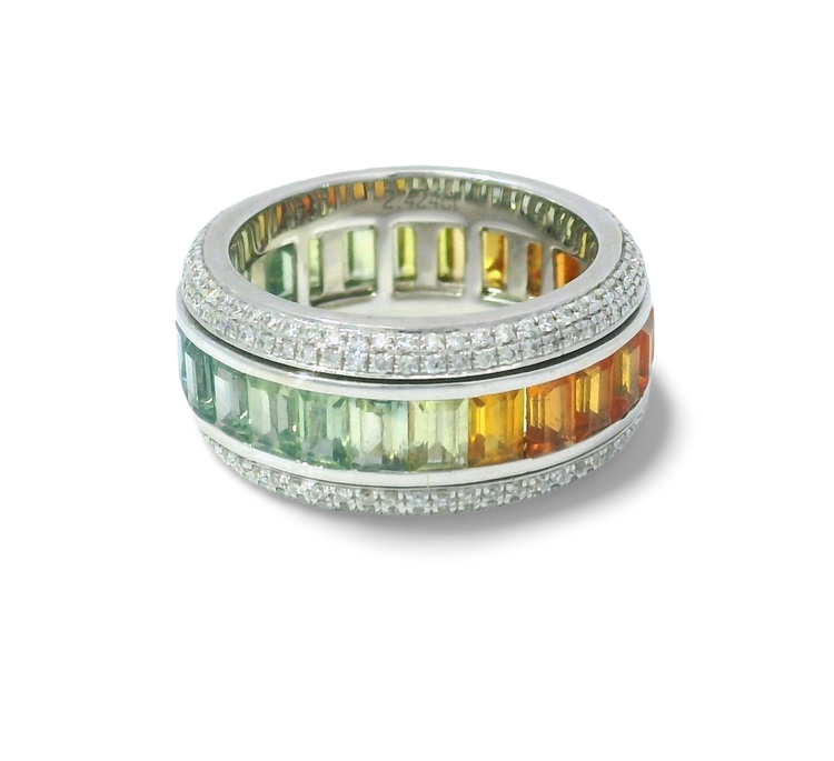 Rainbow Sapphire Pavé Diamond Ring 2.41ct