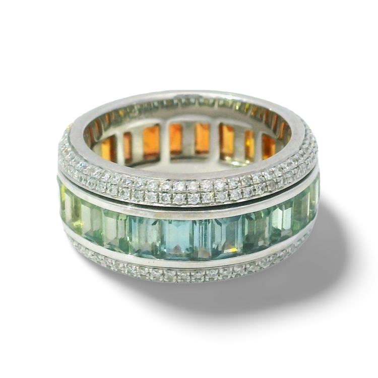 Rainbow Sapphire Pavé Diamond Ring 2.41ct