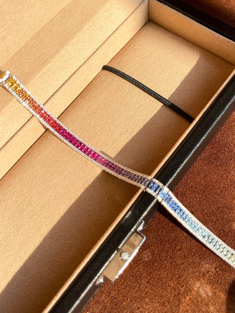 Rainbow Sapphire & Diamond Tennis Bracelet | 18K Gold Luxury Jewelry
