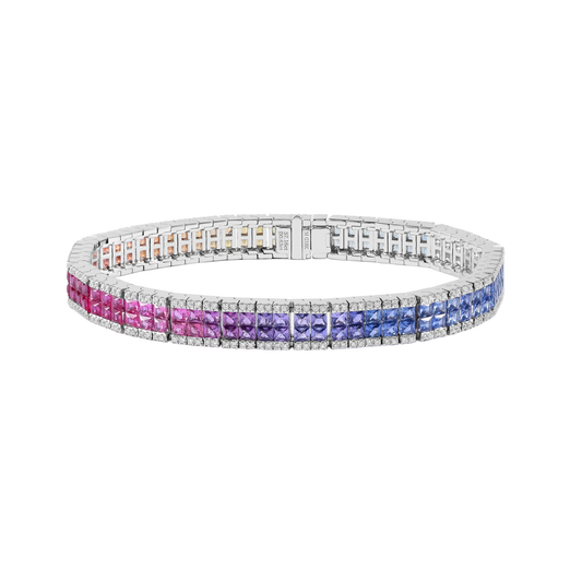 Rainbow Sapphire & Diamond Tennis Bracelet | 18K Gold Luxury Jewelry