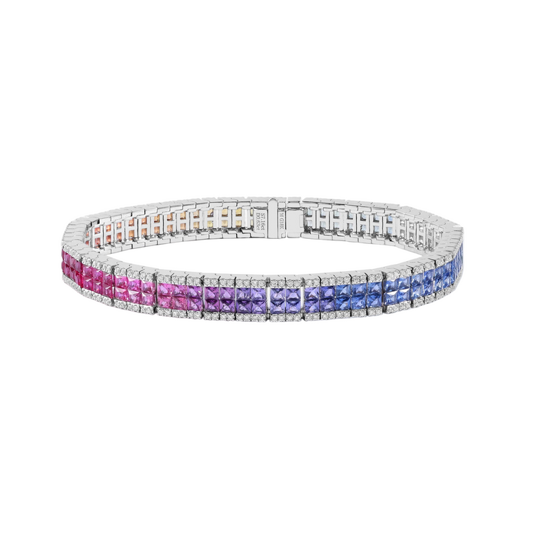 Rainbow Sapphire & Diamond Tennis Bracelet | 18K Gold Luxury Jewelry