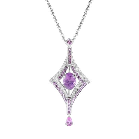 Purple Sapphire & Diamond Art Deco Necklace | 18K Gold Elegant Design