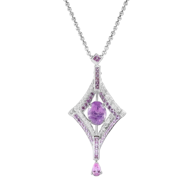 Purple Sapphire & Diamond Art Deco Necklace | 18K Gold Elegant Design