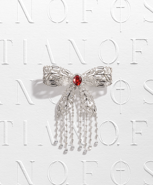 Garnet & Diamond Bow Brooch