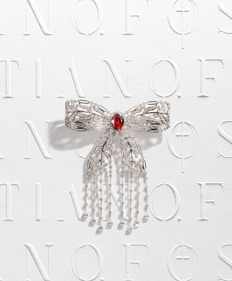 Garnet & Diamond Bow Brooch