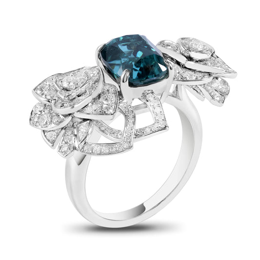 Lagoon Tourmaline & Diamond Sculptural Floral Ring