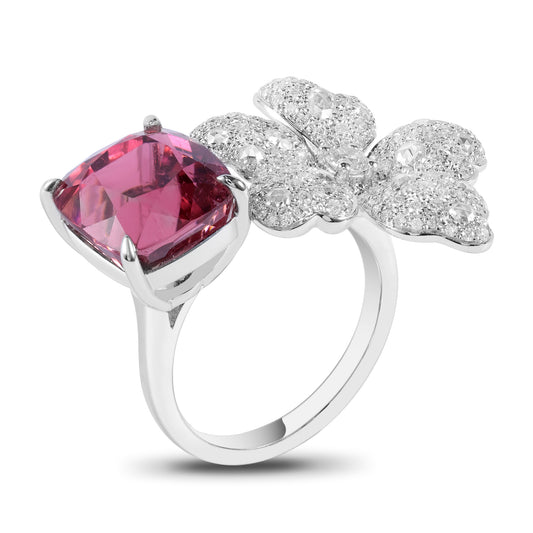 Pink Tourmaline & Diamond Floral Statement Ring
