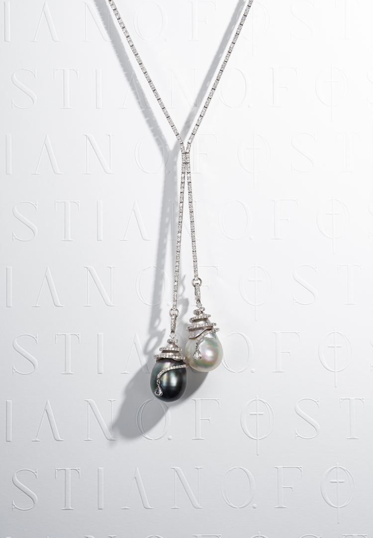 Tahitian & White South Sea Pearl Diamond Necklace