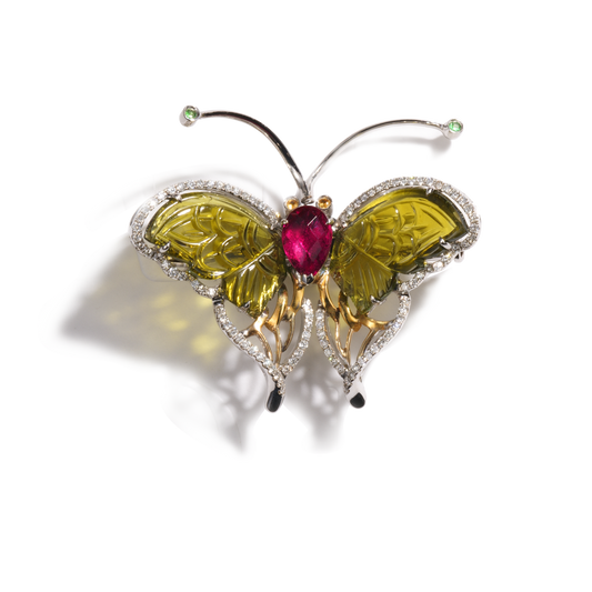 Rubellite & Peridot Butterfly Brooch
