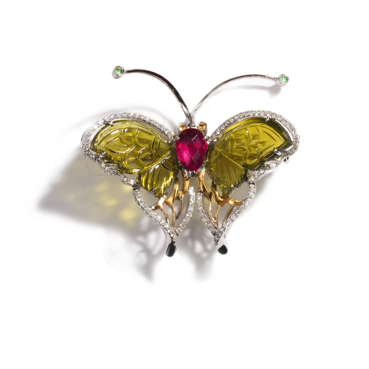 Rubellite & Peridot Butterfly Brooch