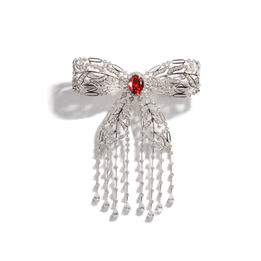 Garnet & Diamond Bow Brooch