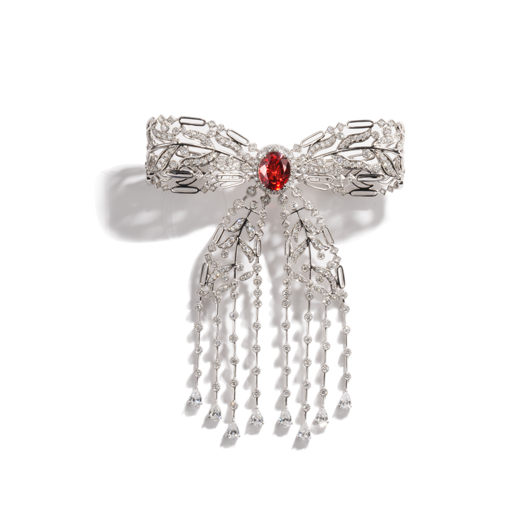 Garnet & Diamond Bow Brooch