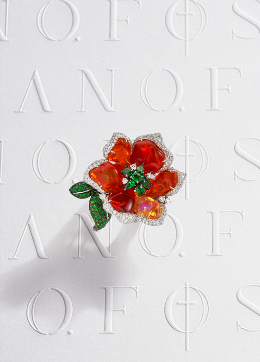 Fire Opal & Diamond Ring | 18K Gold Opulence Series Statement Design