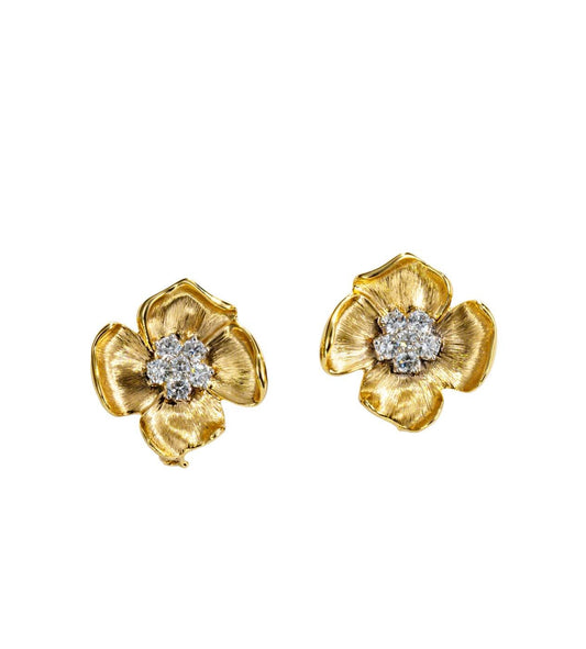 Diamond Floral Drop Earrings in 18K Gold | Sculptural Petal Design | FOSTIANO