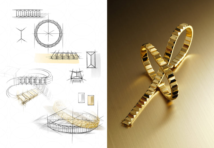 Sculptural Modular Bracelet｜Geometric Faceted Links 14K