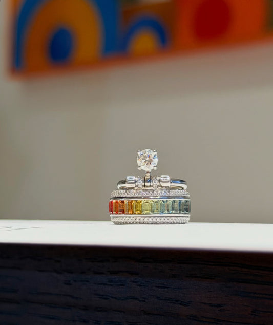 Rainbow Sapphire Stackable Ring Set with Diamond