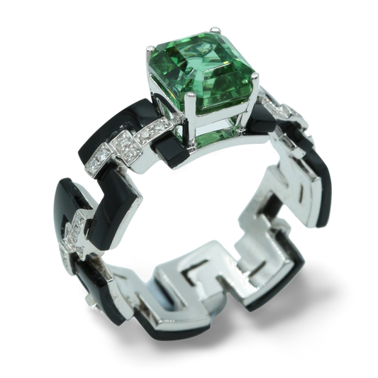 Lagoon Tourmaline Ring with Enamel