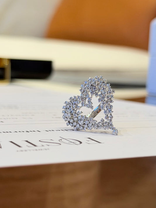 Diamond Sculptural Heart Ring | Statement Fine Jewellery