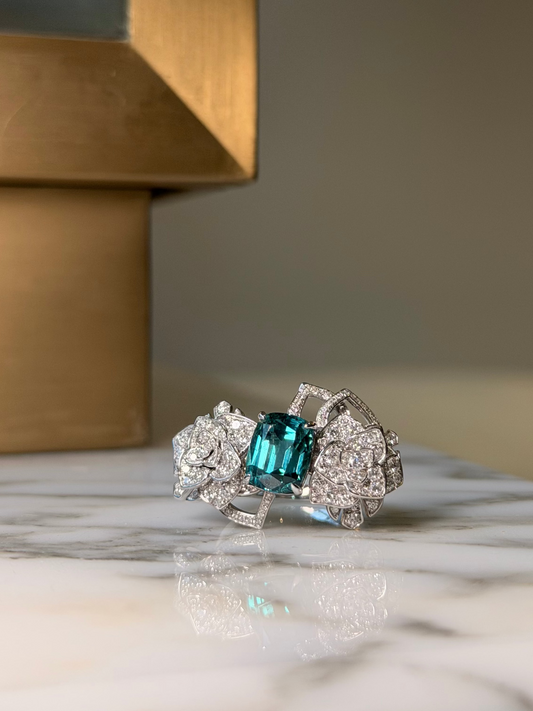 Lagoon Tourmaline & Diamond Sculptural Floral Ring