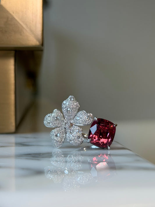 Pink Tourmaline & Diamond Floral Statement Ring