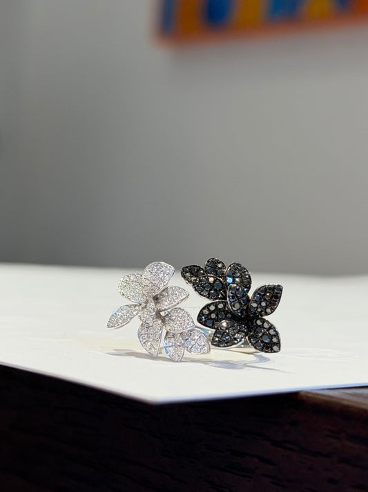 Diamond Floral Ring | 18K Gold Modern Dual-Tone Design